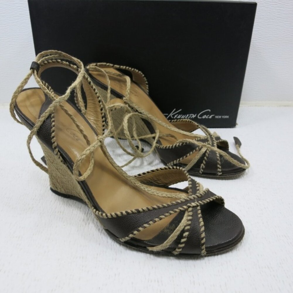 Kenneth Cole New York Wedge Style Leather Spaghetti Strap Dress Heels Sz 8.5 - Picture 7 of 7